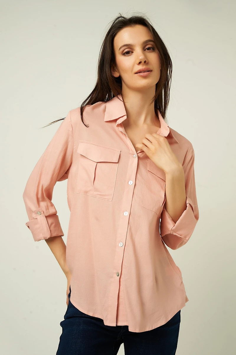 Blouse à manches trois-quarts - 70009-LN167 (E-B14)