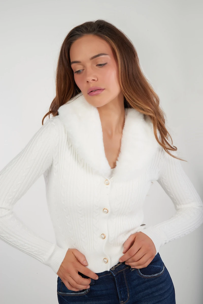 Cardigan à col en fourrure - PINA (E-B8)