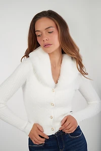 Cardigan à col en fourrure - PINA (E-B8)
