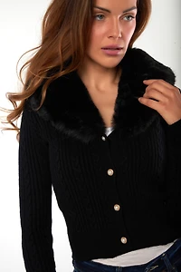 Cardigan à col en fourrure - PINA (E-B8)