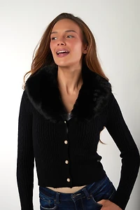 Cardigan à col en fourrure - PINA (E-B8)