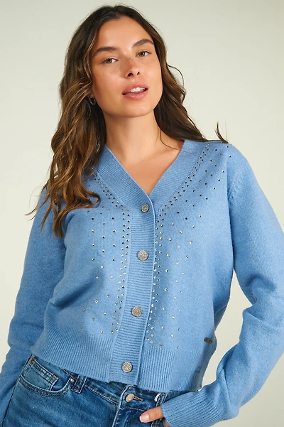 Knit cardigan with stones - CLOVER (E-A6)