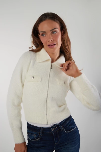 Cardigan fluffy avec zip - VALESKA (E-B8)
