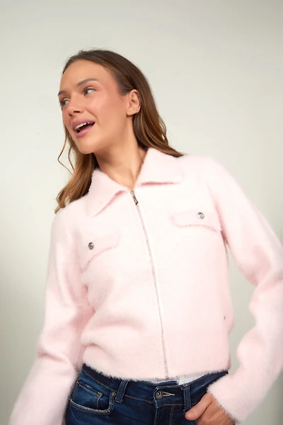 Fluffy cardigan with zipper - VALESKA (E-B8)