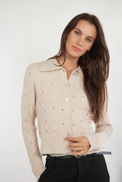 Cardigan torsadé avec pierres - FS162 (E-A9)