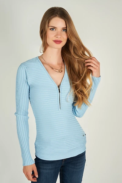 Chandail côtelé à demi-fermeture éclair - ELANZA-Z1 (E-B12)