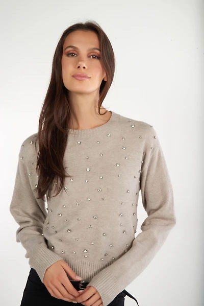 Round-neck sweater with stones - FS099 (E-A9)