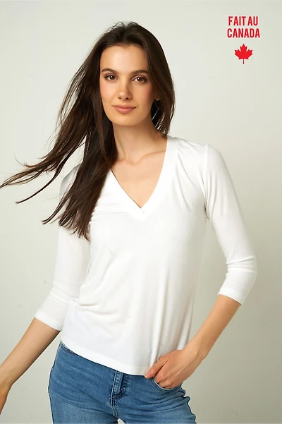 Three-quarter sleeve ribbed top - BROOKE (R-A1)