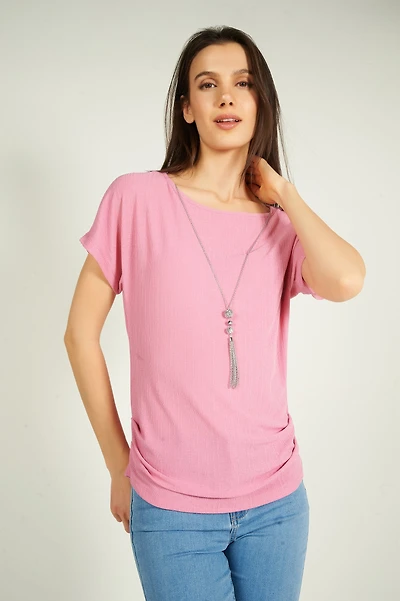 Short sleeve top with necklace - YESSA-4 (R-A8)