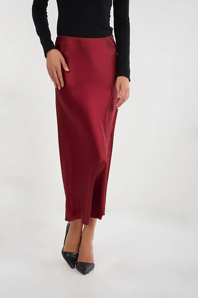 Jupe midi en satin - ISK1381 (E-B1)