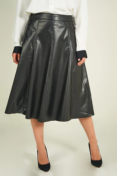 Jupe midi en faux cuir - 920076-PU050 (E-A11) VENTE FINALE