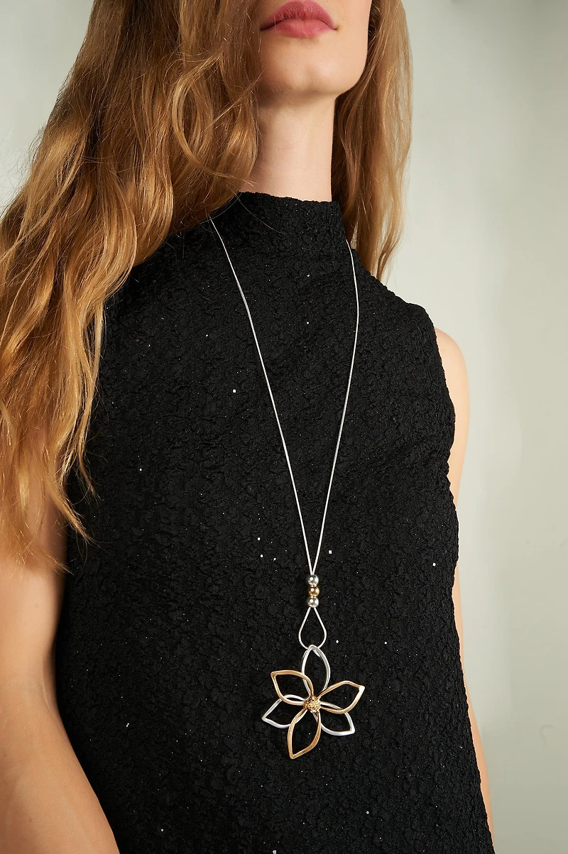 Long collier à pendentif fleur - C1097 - VENTE FINALE