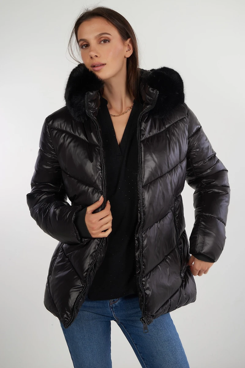 Manteau court à capuche en fourrure - MALAK (E-C3)