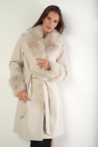 Manteau long à détail de fourrure - TANIA (E-C6)
