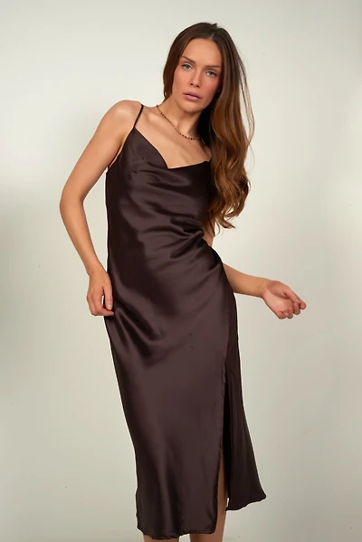 Satin dress with cowl neck - 4438DR (R-B3)