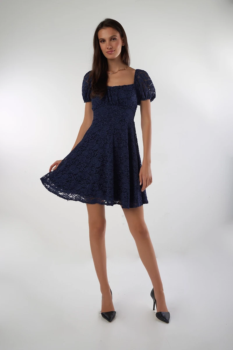 Robe évasée en dentelle fleurie - KARISA (R-C3)