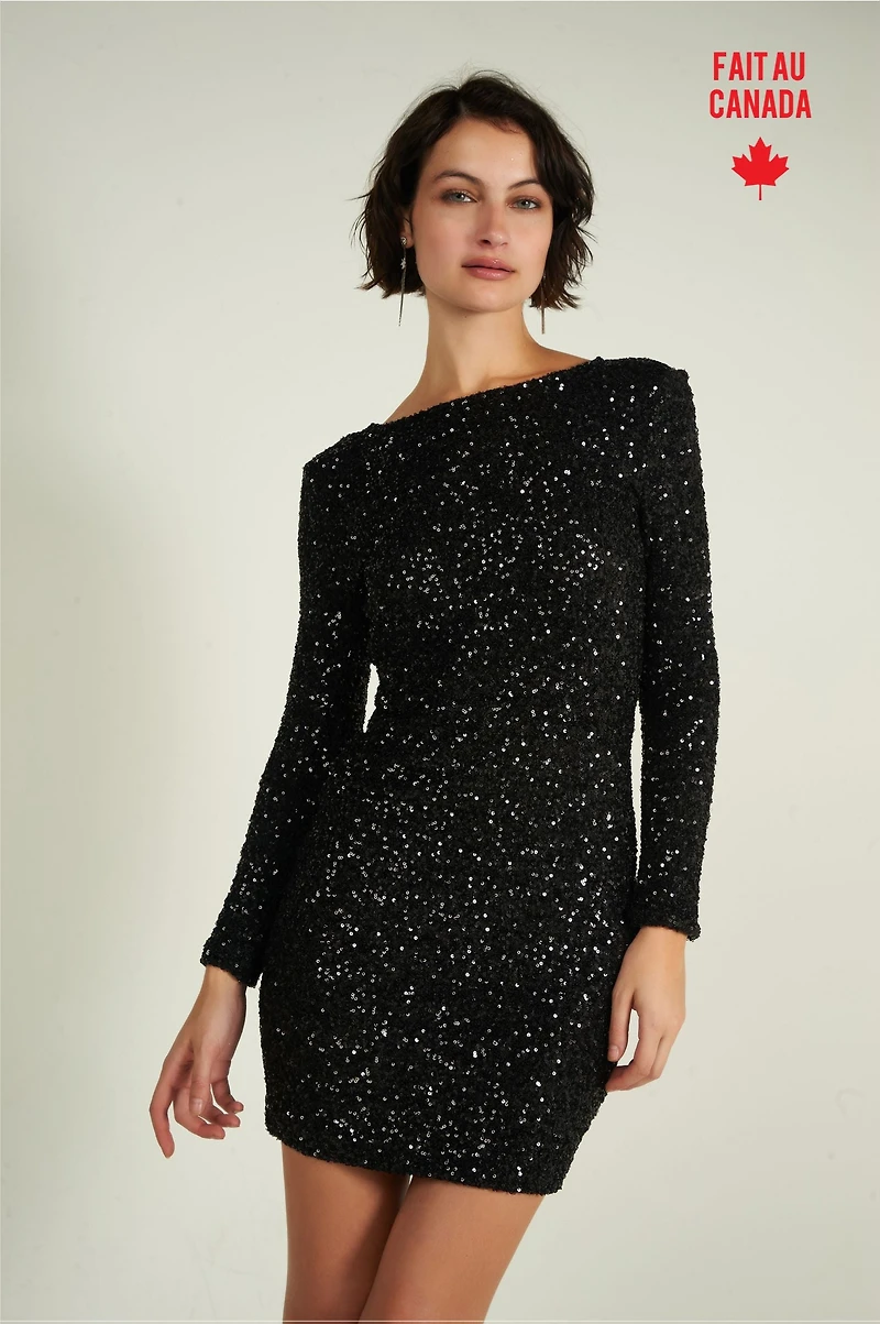 Robe à paillettes et manches longues - NEIGE (R-B1) VENTE FINALE