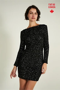 Robe à paillettes et manches longues - NEIGE (R-B1) VENTE FINALE