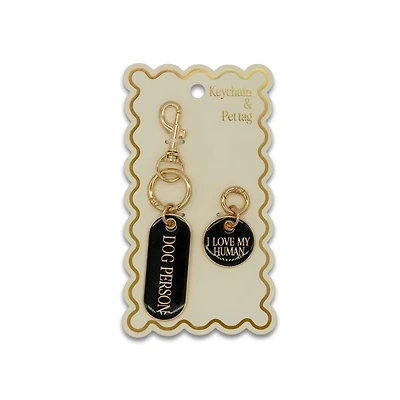 Matching Love My Humans Pet Tag and Keychain Set