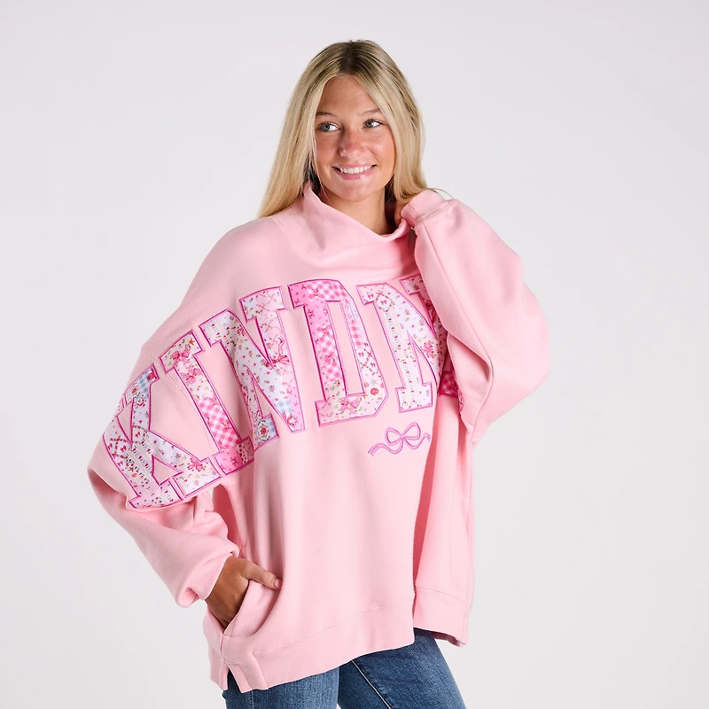 Kindness Patchwork Letter Mock Neck Sweatshirt