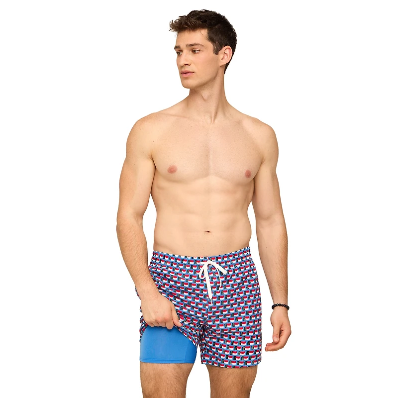 The Blue Ridge NC Flag 5.5 Inch Lined Swim Shorts
