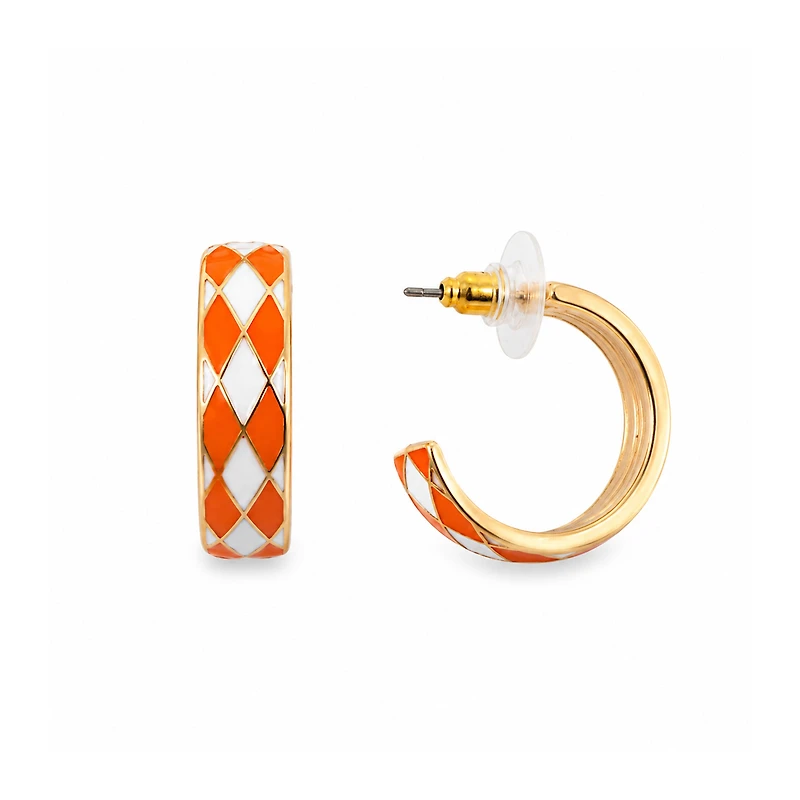 Orange and White Checkered Hoop Earrings