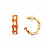 Orange and White Checkered Hoop Earrings