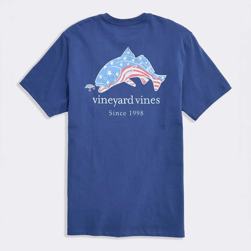 USA Flag Red Fish Short Sleeve T-Shirt