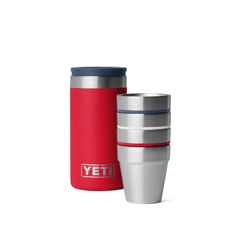 Red, White, and Navy 4 Piece Shot Glass Set with Case
