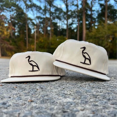 Heron Embroidered Flat Bill Rope Hat in Cream