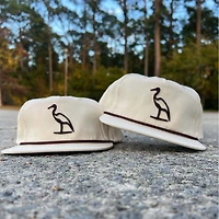 Heron Embroidered Flat Bill Rope Hat in Cream