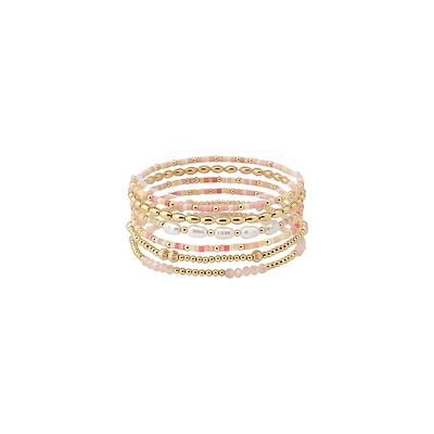 Beaded Bracelet Stack in Pink