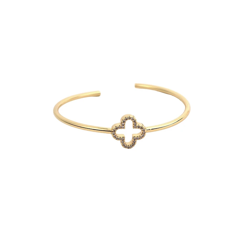 Diamond Clover Gold Bangle Bracelet