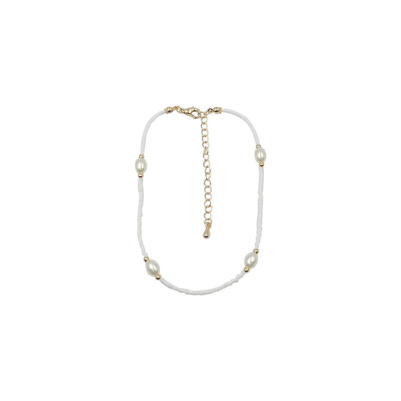 Dainty White Bead and Pearl Anklet