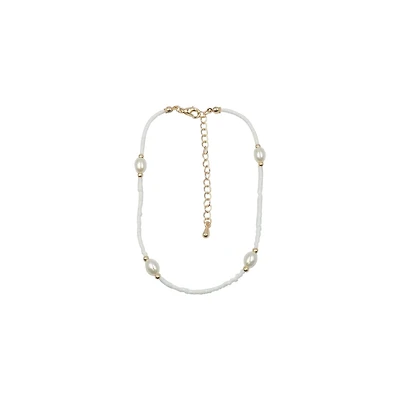 Dainty White Bead and Pearl Anklet