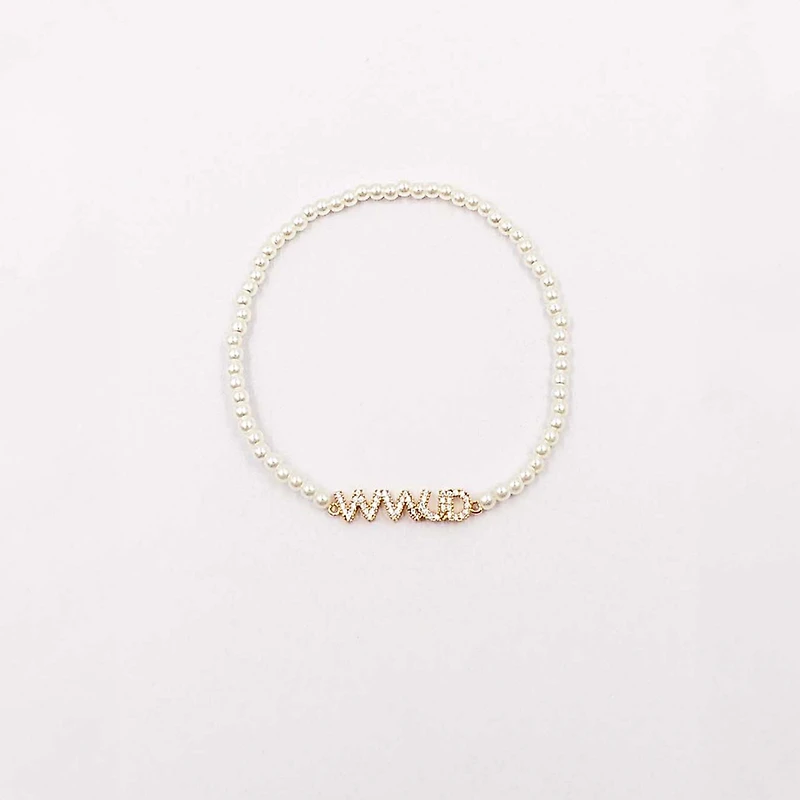 WWJD Pearl Strand Stretch Bracelet