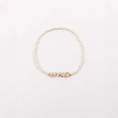 WWJD Pearl Strand Stretch Bracelet
