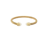 Pearl Accent Twisted Cable Bangle in Gold