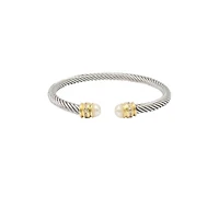 Pearl Accent Twisted Cable Bangle in Silver