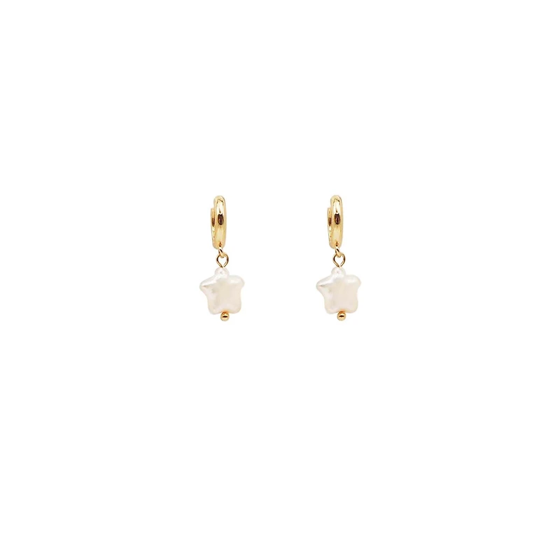Star Pearl Drop Gold Huggie Earrings