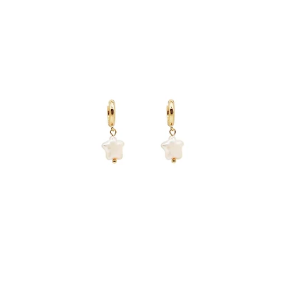 Star Pearl Drop Gold Huggie Earrings