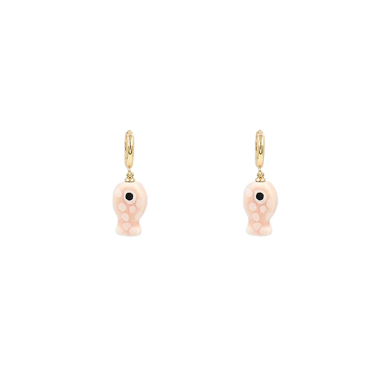 Pink Fish Huggie Earrings