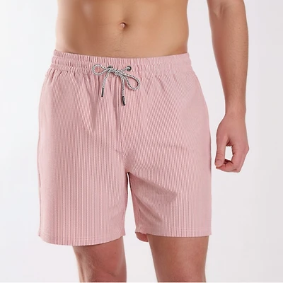 Seersucker Stripe Volley Swim Shorts Terracotta