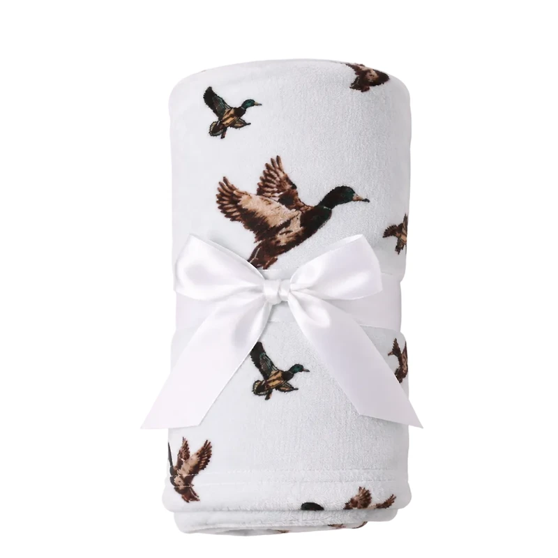 Light Blue Flying Ducks Fleece Blanket