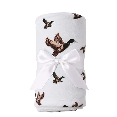 Light Blue Flying Ducks Fleece Blanket
