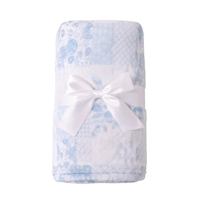 Light Blue Patchwork Fleece Blanket
