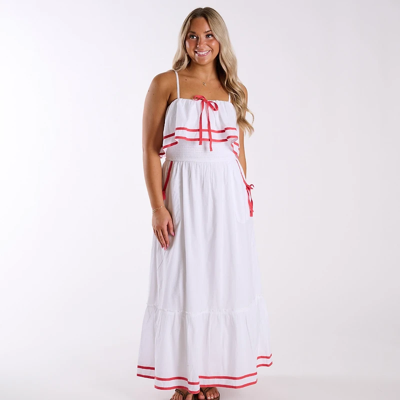 Nautical Trim Sleeveless Maxi Dress White