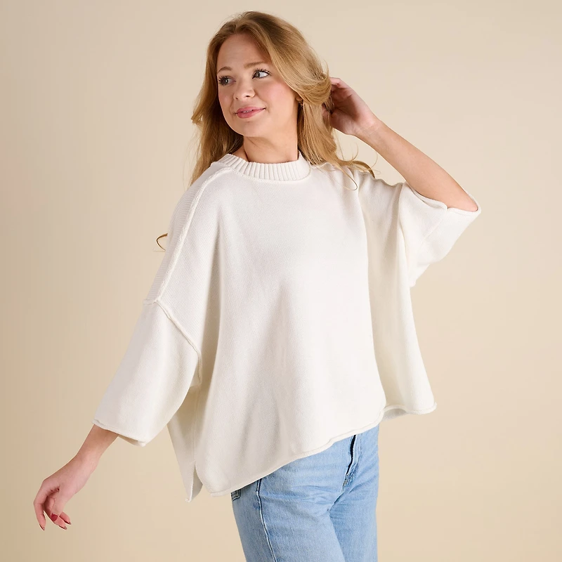 Exposed Seam Mock Neck Sweater
