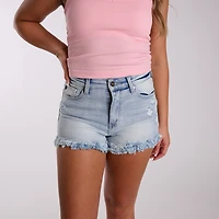 The Banks Frayed Hem Light Wash Denim Shorts