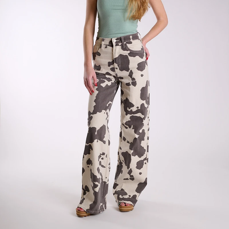 Cow Print Wide Leg Pants